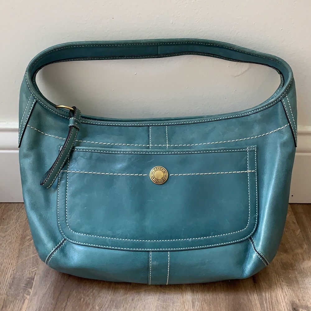 Vintage Coach Teal Ergo Leather Hobo Shoulder Bag